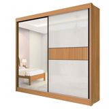 Guarda Roupa Casal Com Espelho 2 Portas 6 Gavetas - Titanium Ripado-cinamomo-off White - Móveis D&#39;doro
