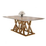 Mesa De Jantar Moderna Madeira Maciça Com Vidro 1,60x0,90m - Quartzo - Harmonia Salas