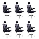Kit 6 Cadeiras Escritório Executiva Diretor Relax Ergonômica Com Apoio De Cabeça