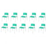 Kit 10 Cadeiras Infantil Iso, Escola, Base Branco Verde Água