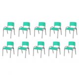 Kit 10 Cadeiras Infantil Iso, Escola, Base Cinza-verde Água