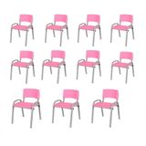Kit 11 Cadeiras Infantil Iso, Escola, Base Cinza- Rosa