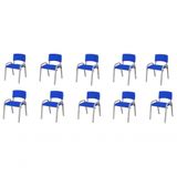 Kit 10 Cadeiras Infantil Iso, Escola, Base Cinza- Azul