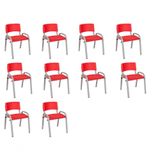 Kit 10 Cadeiras Infantil Iso, Escola, Base Cinza- Vermelho