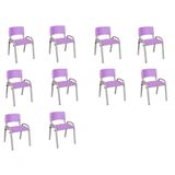 Kit 10 Cadeiras Infantil Iso, Escola, Base Cinza- Lilas