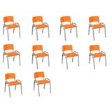 Kit 10 Cadeiras Infantil Iso, Escola, Base Cinza- Laranja