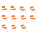 Kit 11 Cadeiras Infantil Iso, Escola, Base Branco- Laranja