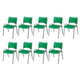 Cadeira Iso Base Cinza, Igreja, Escola, Escritório - Verde Kit 9 Peças