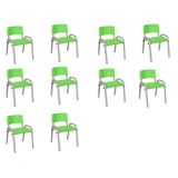 Kit 10 Cadeiras Infantil Iso, Escola, Base Cinza-verde Claro