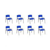 Kit 8 Cadeiras Infantil Iso, Escola, Base Cinza- Azul