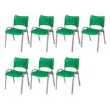 Cadeira Iso Base Cinza, Igreja, Escola, Escritório - Verde Kit 7 Peças