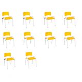 Kit 10 Cadeiras Infantil Iso, Escola, Base Branco-amarelo