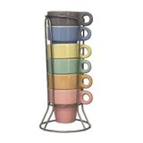 Jogo De 06 Xícaras Café Chá Canecas Coloridas Com Suporte