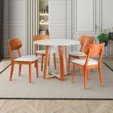 Conjunto Mesa Áustria Com 4 Cadeiras De Madeira Maciça, Multilaminada E Estofada Letícia Champagnhe/off White