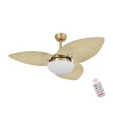 Ventilador De Teto Dormamu Dourado 3 Pás Palmae Natural 110v Com Controle
