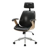 Cadeira Giratória Presidente Office Lisboa Rivatti Madeira Natural Revest Pu Preto Base Aço Cromado