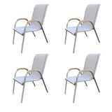 Kit 4 Cadeiras Empilhável Com Braço Pipa Maresias Fratini 96 Cm Altura Alumínio E Assento Tela Fendi