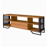 Rack Com Grade Lateral Aço Ferro Metal Robusto Cor Preto Mdf Claro Estilo Industrial
