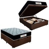 Cama Box Baú Casal Suede + Colchão Molas Ensacadas Sereneprime Sonnolux 138cm Marrom - Suporta Até 110kg Por Pessoa