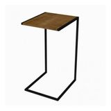 Mesa Lateral Aço Ferro Metal Robusta Cor Preto Mdf Escuro Estilo Industrial Ml-02