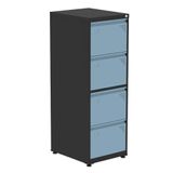 Armário De Arquivo Oficio 4 Gavetas Pandin 47cm Largura Aço Preto Com Frente Gaveta Azul Dali Com Chave