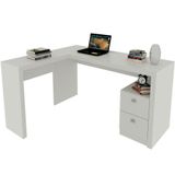 Mesa De Canto Para Escritório Em L Angular Com 2 Gavetas Branco