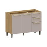Balcão De Cozinha Pia 120cm 2 Pts E 3 Gav S/ Tampo Elegance Freijó/cinammon
