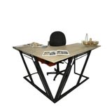 Mesa De Escritório Em L Aço Ferro Metal Robusta Cor Preto Mdf Claro Estilo Industrial Me-04