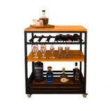 Adega Carrinho Aço Ferro Metal Robusta Cor Preto Mdf Claro Estilo Industrial Ad-03