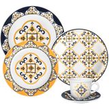 Jogo De Jantar 20 Pc Linha Luxo Em Ceramica Alto Brilho Moscaics Flowers