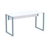Mesa Escritório P25 Tub Pandin 170 Cm (larg) X 70 Cm Prof Tampo Mdp Branco Pé Aço Tubular Azul Dali