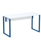 Mesa Escritório P25 Tub Pandin 170 Cm Largura X 70 Cm Profundidade Tampo Mdp Branco Pé Aço Tubular Azul