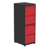 Armário De Arquivo Oficio 4 Gavetas Pandin 47 Cm (larg) Aço Preto C- Frente Gaveta Vermelha C- Chave