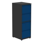 Armário De Arquivo Oficio 4 Gavetas Pandin 47 Cm (larg) Aço Preto C- Frente Gaveta Azul C- Chave