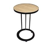 Mesa Lateral Redonda Aço Ferro Robusta Cor Preto Mdf Claro Estilo Industrial Ml-03
