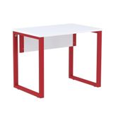 Mesa Escritório P25 Tub Pandin 90 Cm (larg) Tampo Mdp Branco Pé Aço Tubular Vermelho