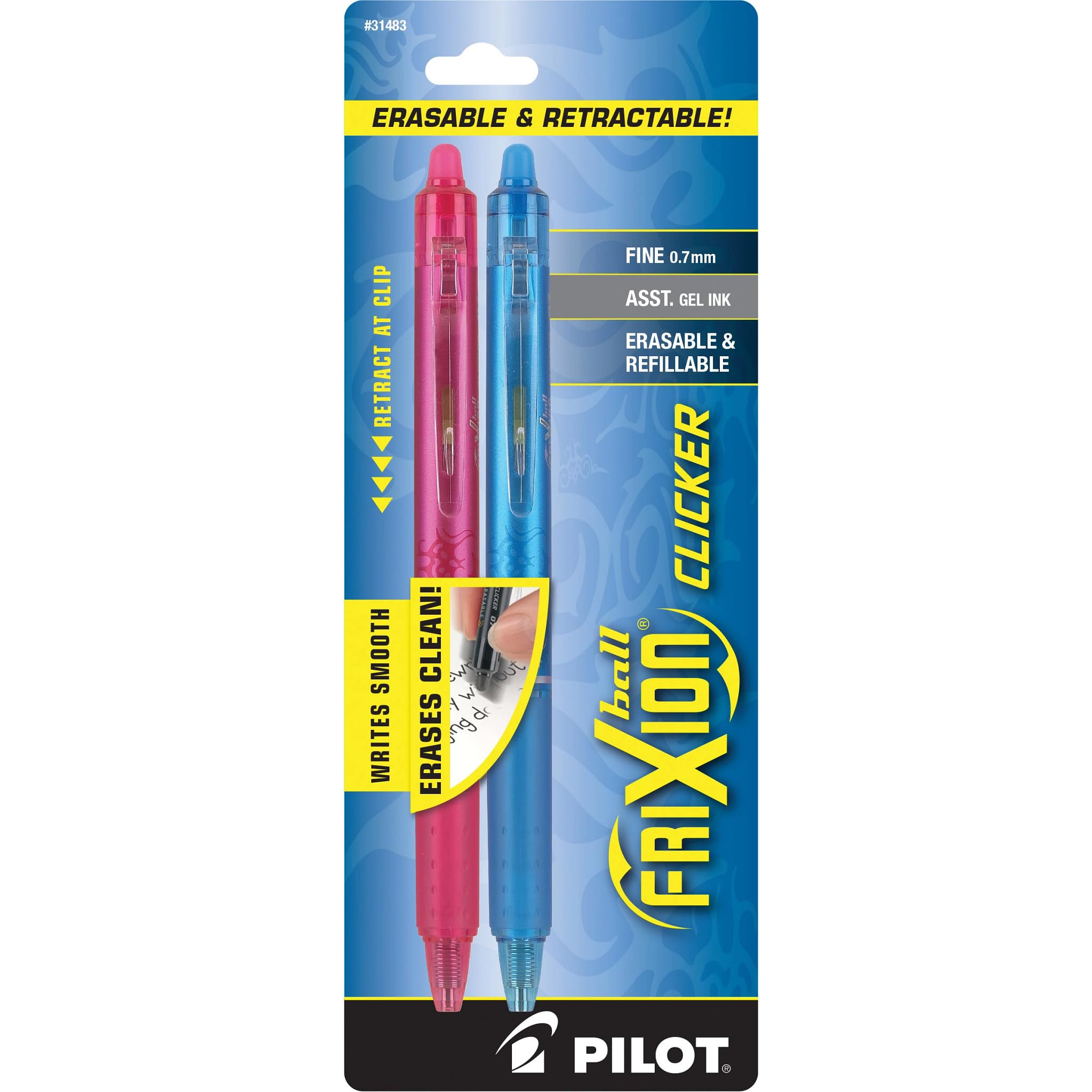 Canetas De Tinta Gel Pilot Frixion Clicker Fine Point, Pacote Com 2