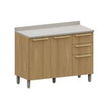 Balcão De Cozinha Pia 120cm 2 Pts E 3 Gav C/ Tampo Elegance Freijó/freijó Br/quartzo Bege