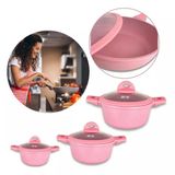 Kit Panelas Em Cerâmica Cor Rosa Ideal Presente Mãe Entrega