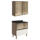 Armario Aereo Vidro Balcao 80 Cm Mdf Kali Carvalho Toq Off White Cetim Nicioli