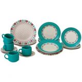 Jogo De Jantar 20 Pc Floral Le Cousine Green Ceramica Alto Brilho