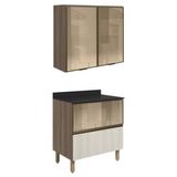 Armario Aereo Vidro Balcao 80 Cm Mdf Kali Carvalho Toq Bianco Toq Nicioli