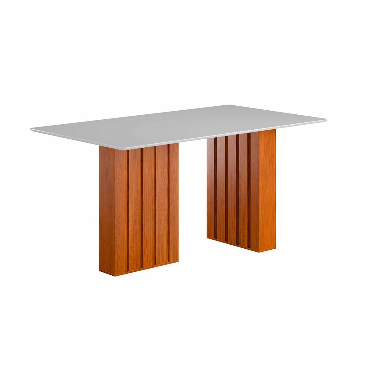 Mesa Sala Jantar Santiago 160x90 Cm Com Tampo De Vidro Cinamomo/branco