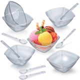 Kit Tigela Pote Sobremesa Crista C/ Talheres Acrílico 12 Peças - Sortidos Resistente Conjunto Jogo Multiuso - Panami