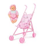 Boneca Bebê Com Carrinho De Passeio Dobravel Infantil Reborn Brinquedo