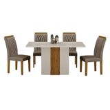 Mesa De Jantar Doha 120x80 Reto Off White Decor Off Com 4 Cadeiras Freijó Joli Camurça - Leifer Móveis