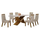 Mesa De Jantar Ágata 180x90 Freijó Off White Com 6 Cadeiras Mdf Freijó Joli Palha - Leifer Móveis