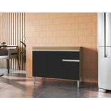 Balcão Gabinete De Pia Tatiane 100cm Amêndoa/preto S/tampo - Ajl Móveis