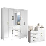 Cômoda Londres E Guarda Roupa Casal Nápole 2045149 Branco Brilho - Aramóveis