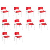 Kit 10 Cadeiras Infantil Iso Base Branco Vermelho